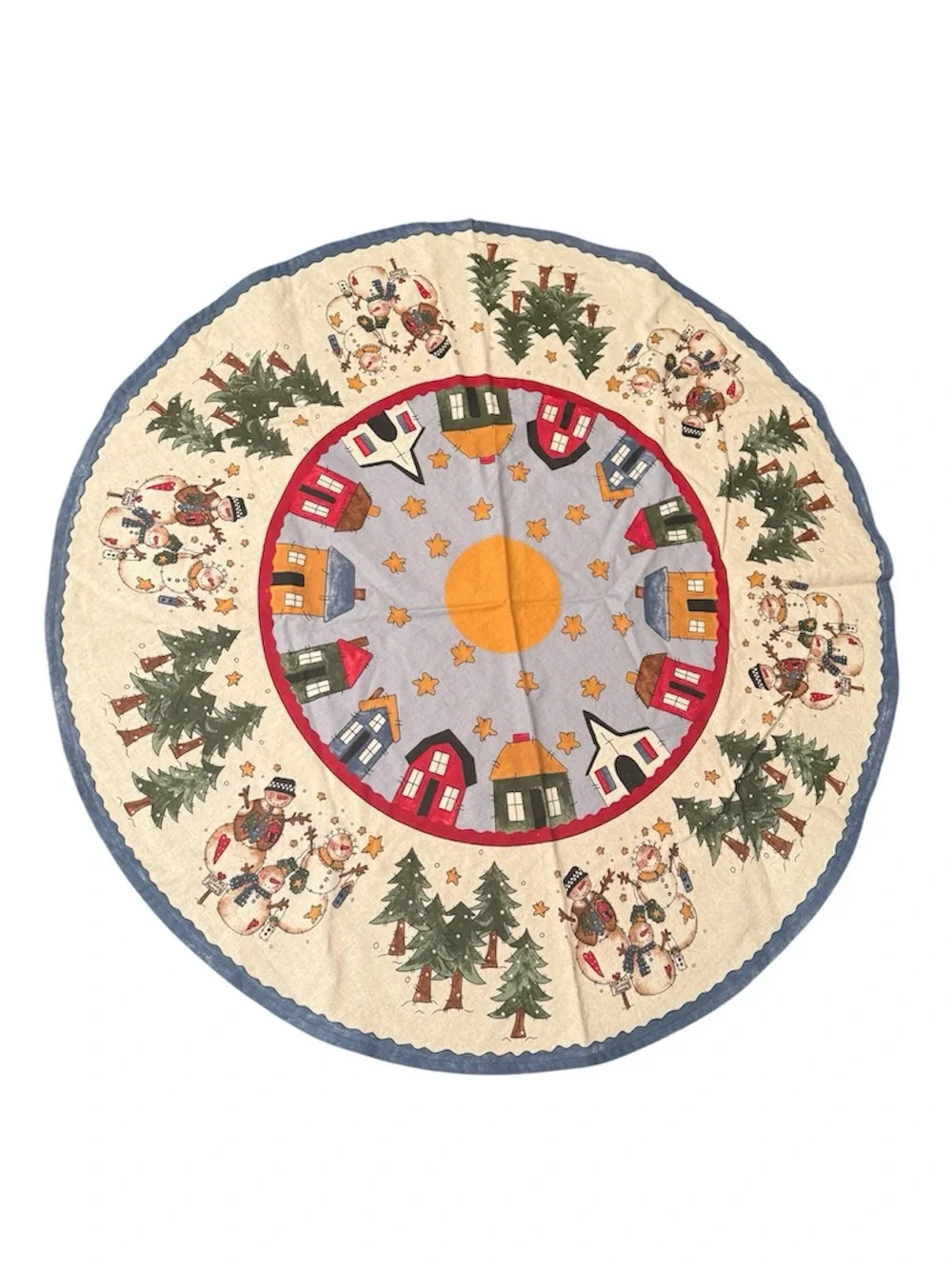 Handmade Christmas Snowman Holidays Circle Table Linen Decor Centerpiece